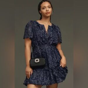 Elegant Navy Blue Textured Dress
